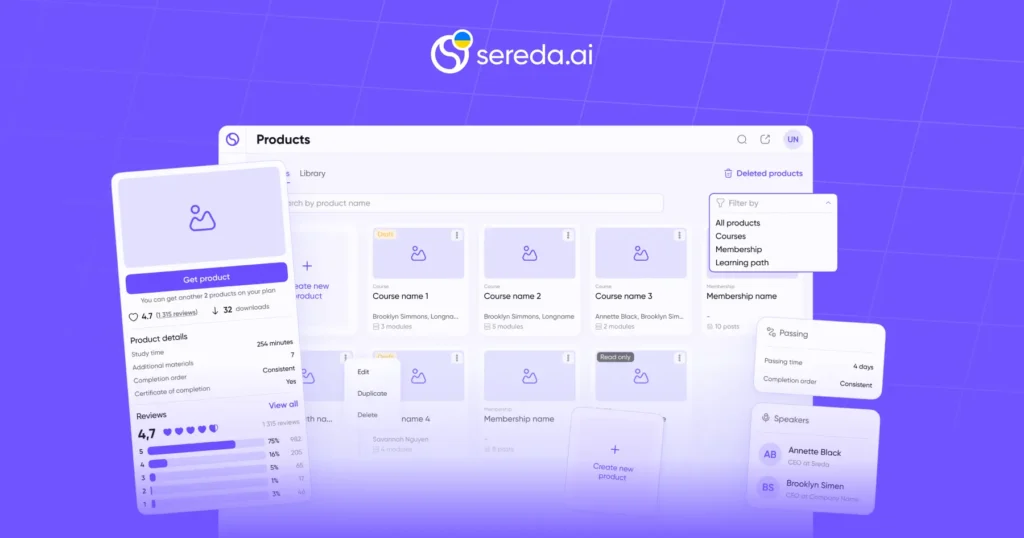 Constructor de cursos para crear cursos en línea en el LMS de Sereda.ai